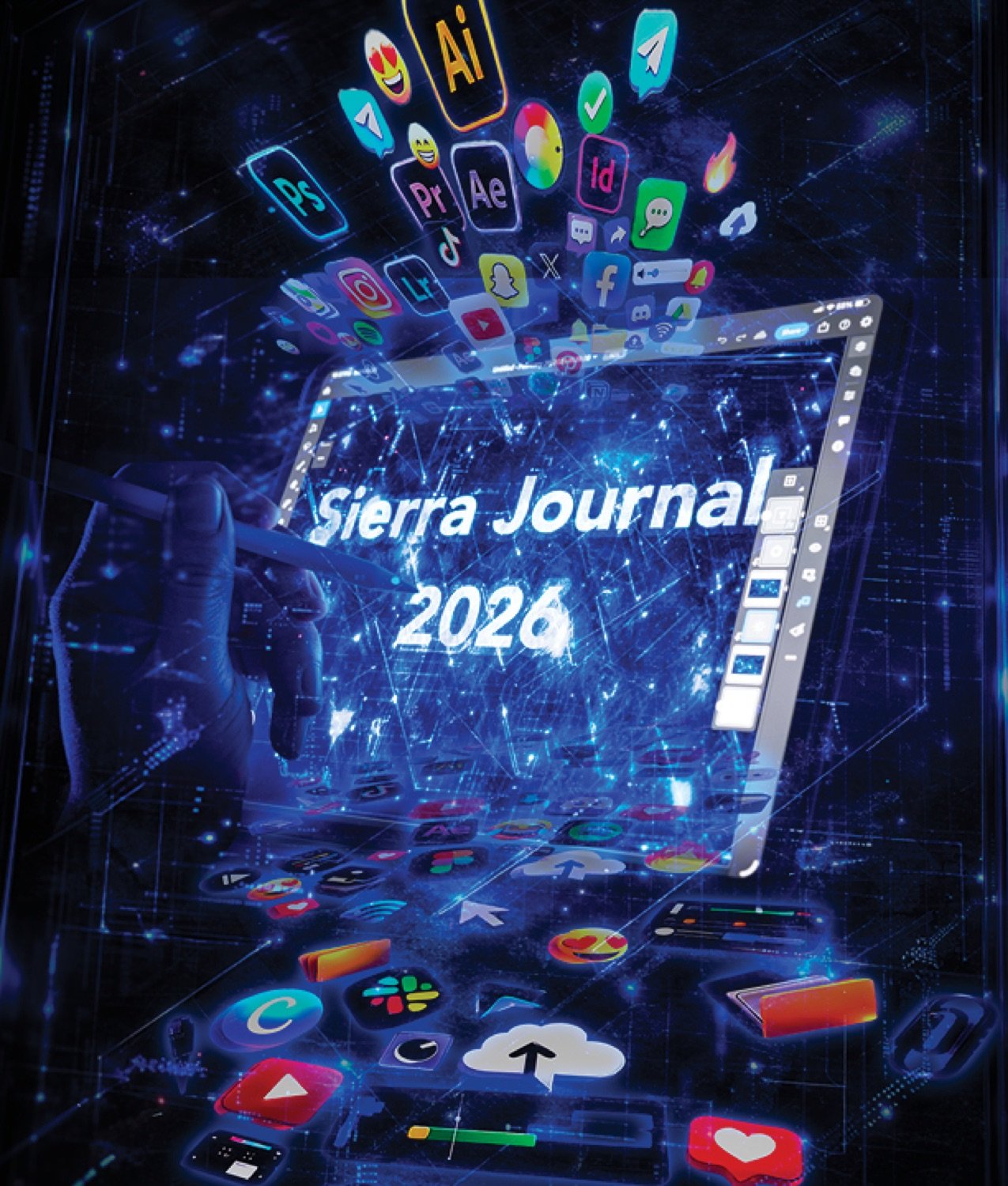 Sierra Journal 2026 cover collage with app icons bursting from an iPad